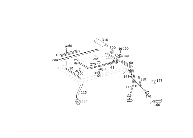 1267820140 - Sliding Roof: Fastening Shackle for Mercedes-Benz: 190, 190D, 190E, 200, 200D, 300CE, 300D, 300E, 300SD, 300SE, 300SEL, 300TD, 300TE, 380SEC, 400E, 400SE, 400SEL, 500E, 500SEC, 500SEL, 560SEC, 560SEL, 600SEL, G55 AMG, G550, G550 4x4, G63 AMG, G65 AMG, S420 Image image