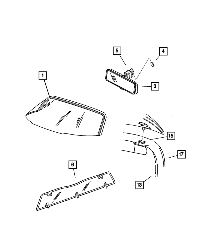 4897447AA - Body Sheet Metal Except Doors: Shipping Assembly - 05 Lite Glass Windshield for Mopar Image