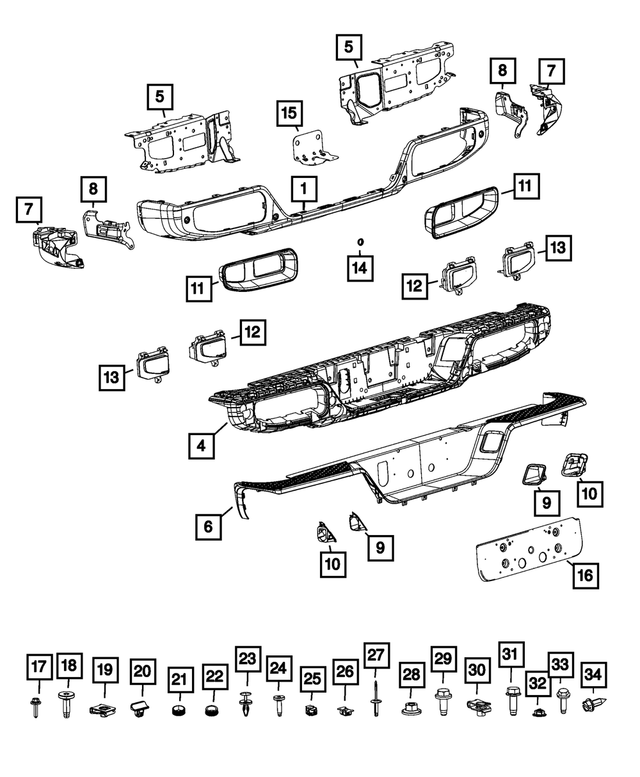 7AB08TZZAA - Frame, Bumper and Fascia: Rear Bumper for Mopar Image image