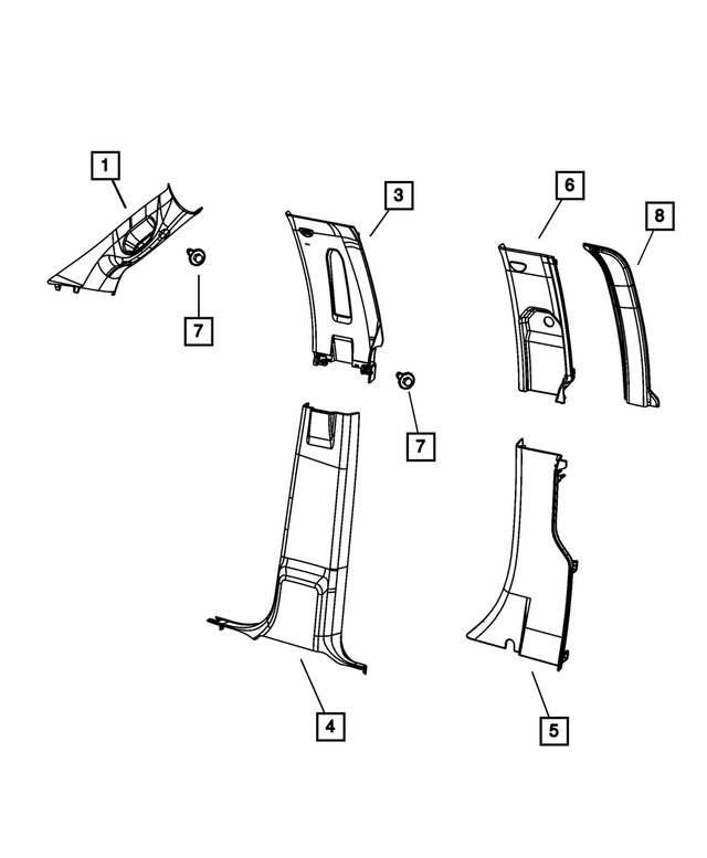 « 1DX56HL1AC – Interior Trim : Garnissage Inférieur De Montant B Panneau, Côté Droit pour Mopar Image »