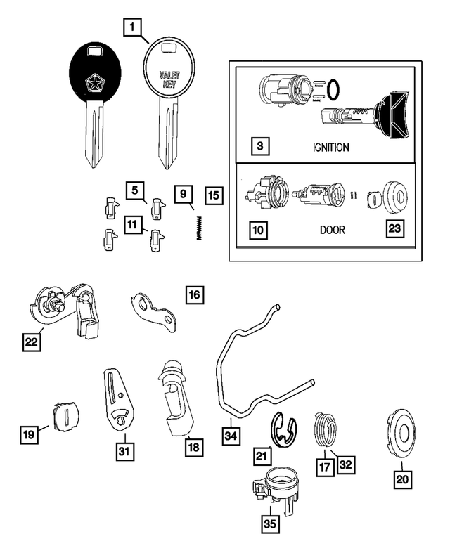5080929AA - Wiper/Lock Cylinder and Keys: Front Door Cylinder Lever for Mopar Image