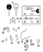 5080929AA - Wiper/Lock Cylinder and Keys: Front Door Cylinder Lever for Chrysler: Town &amp; Country, Voyager | Dodge: Caravan, Grand Caravan Image