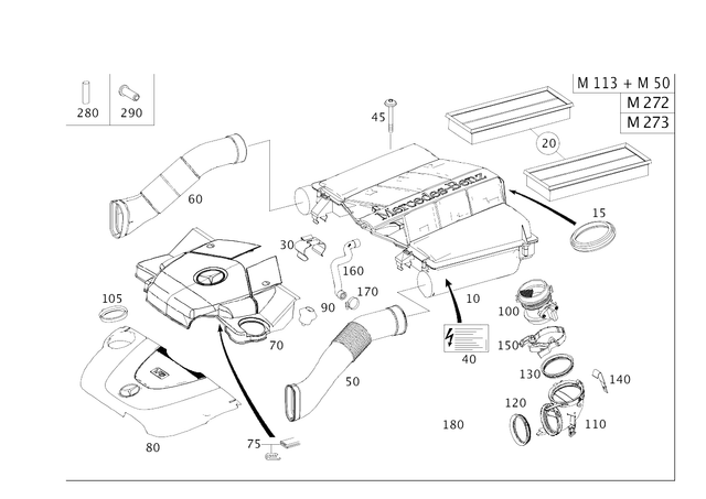 2730902301 - Chassis Sheet Metal/Air Intake: Damping Air Filter for Mercedes-Benz: 300S, C300, C350, CL550, CLS550, E550, GLK350, S400 Image image