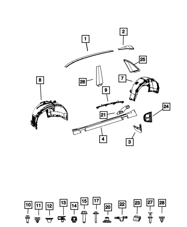 « 68542534AA – Exterior Ornamentation : Type W Agrafe, Côté Droit pour Mopar Image »
