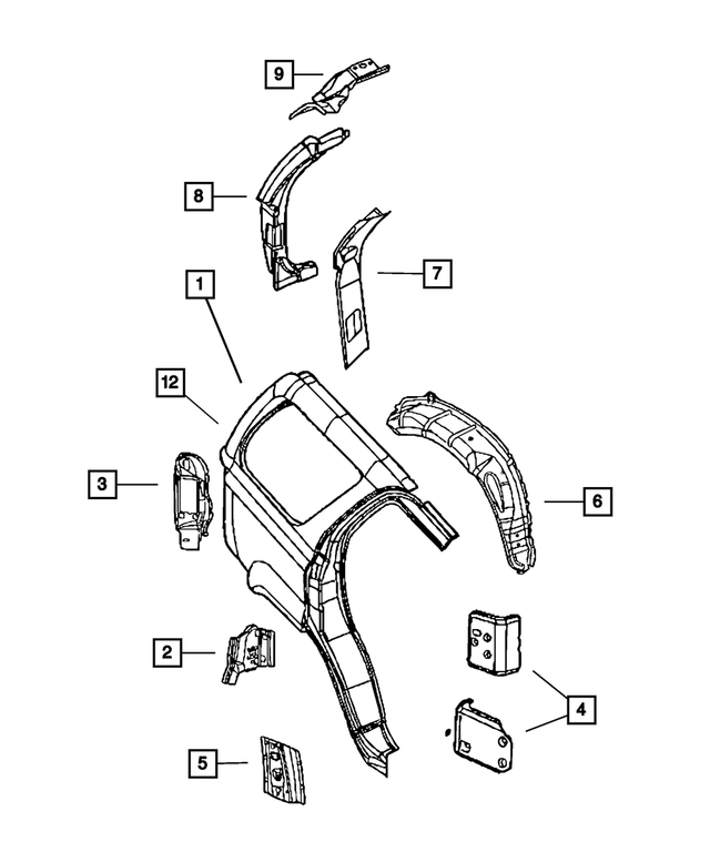 55364514AB - Body Sheet Metal Except Doors: Quarter Inner Reinforcement, Right for Mopar Image image