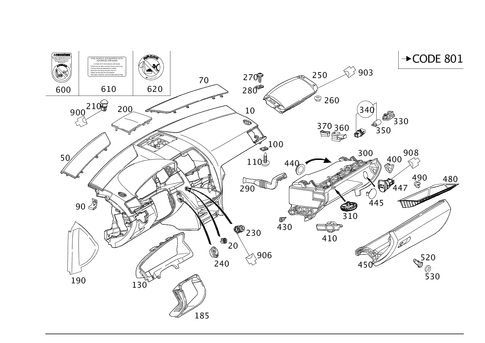 Instrument Panel and Glove Compartment Housing with Front Passenger Airbag for 2014 Mercedes-Benz C350 #0