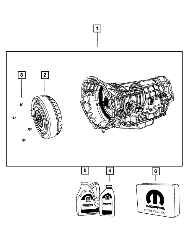 R8051229AC - 545RFE; 5-Speed; Automatic Transmission: With Torque Converter Transmission Kit, Remanufactured for Mopar Image
