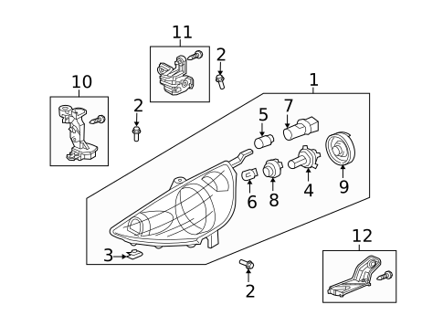Headlamp Components for 2011 Honda Fit #0