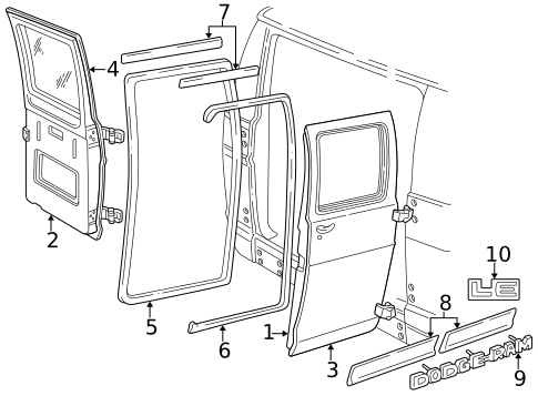 Exterior Trim - Rear Door for 1998 Dodge B3500 #1