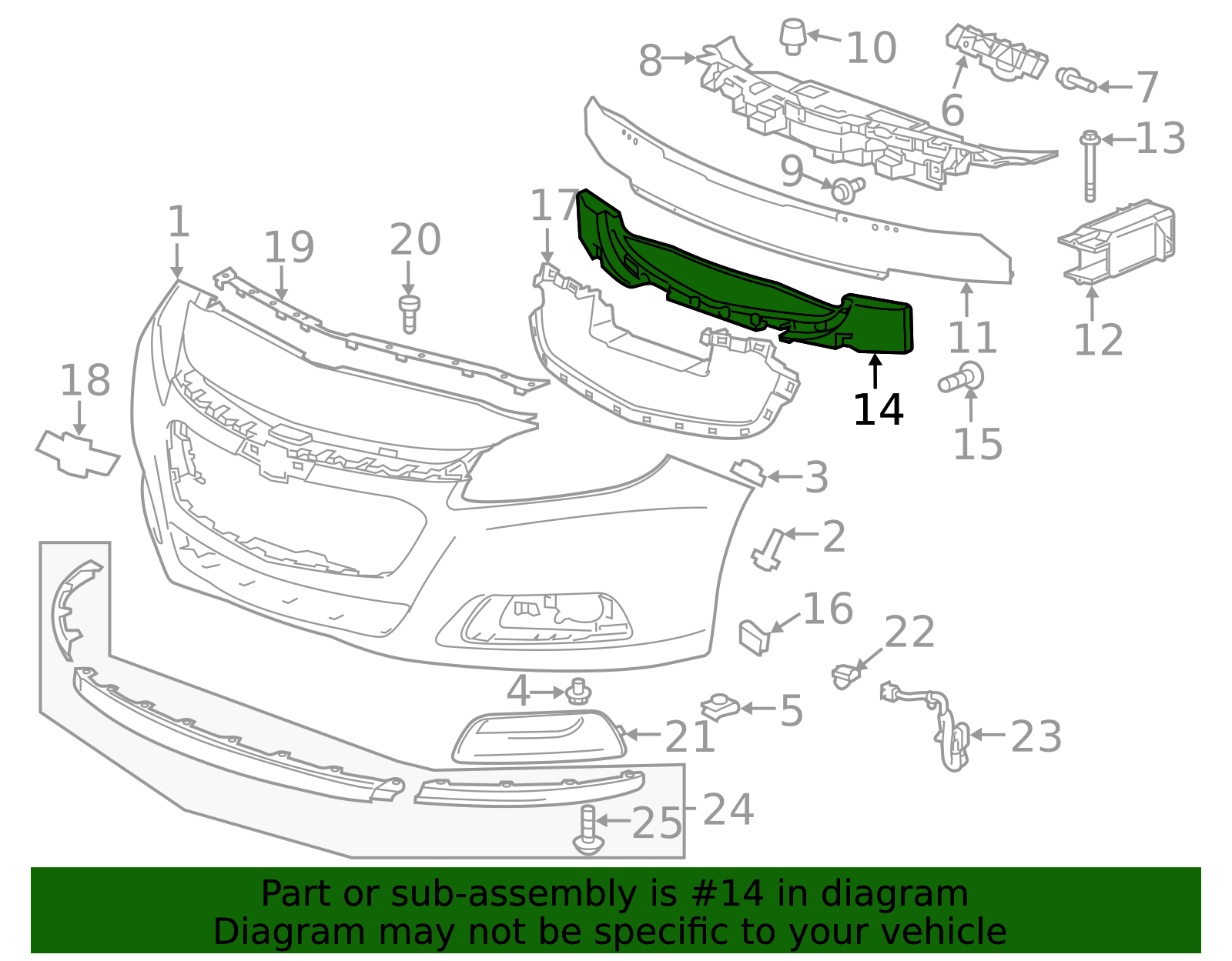 2014-2016 Chevrolet Front Bumper Fascia Energy Absorber 22995191 ...