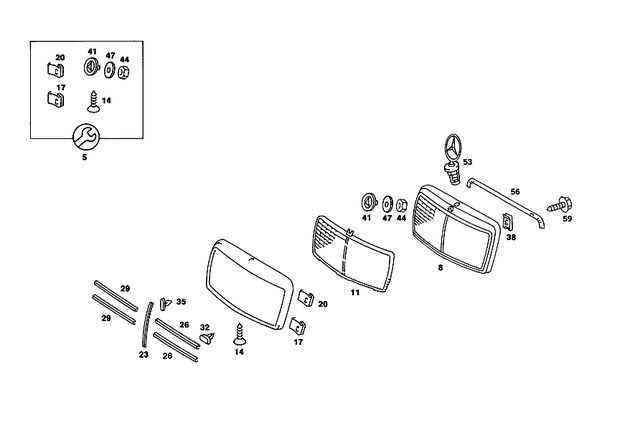 2018800183 - Attachment Parts: Repair Kit, Rad. Shell for Mercedes-Benz: 190, 190D, 190E, 200, 200D, 260E, 280E, 300CE, 300D, 300E, 300TD, 300TE, 400E, 500E Image image