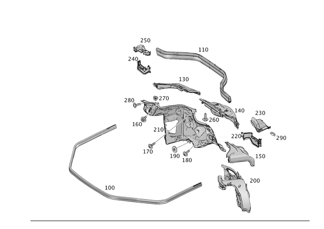 1666207801 - Front-End Assembly, Front Panel: Partition for Mercedes-Benz: GL350, GL450, GL550, GL63 AMG, GLE300d, GLE350, GLE400, GLE550e, GLE63 AMG, GLS350d, GLS450, GLS550, GLS63 AMG, ML250, ML350, ML400, ML550, ML63 AMG Image image
