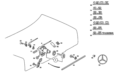 Rear Lid Latch-Type Lock, Rear Lid Attachment Parts for 1988 Mercedes-Benz 190 E #3