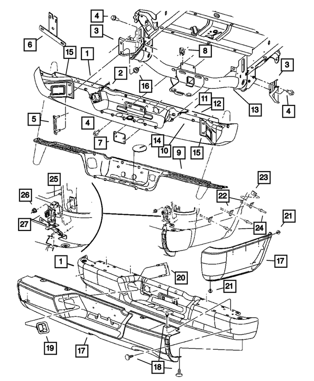 55077107AN - Frames and Bumpers: Rear Bumper for Mopar Image