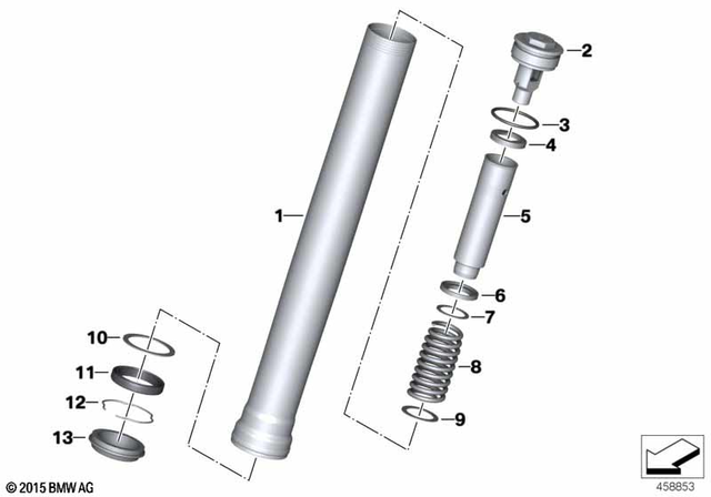 31428558477 - Front Axle, Front Suspension: Fork Tube with Slider Sleeves, Gold -  for BMW-Motorrad Image
