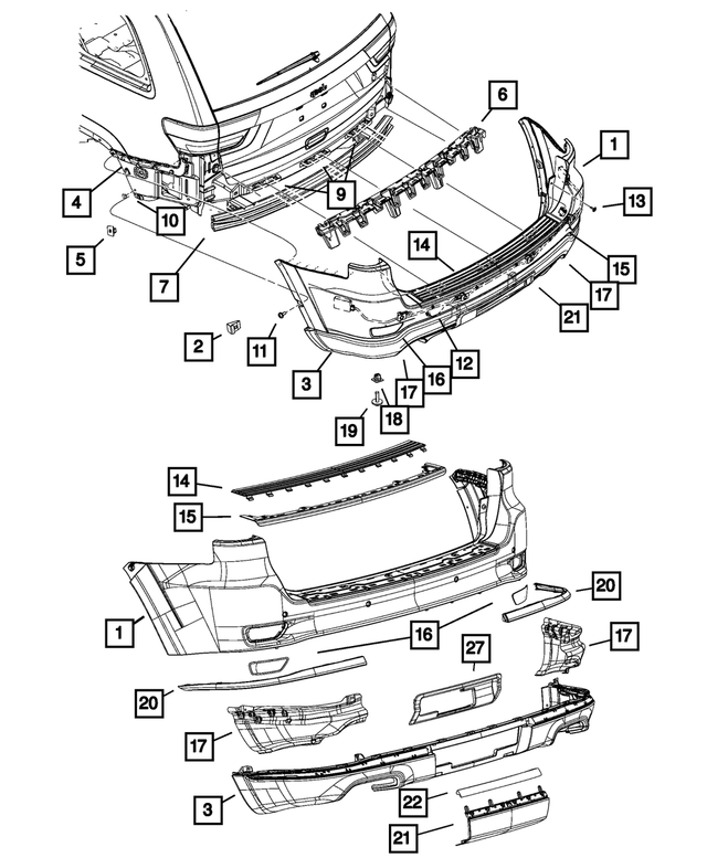 « 5MK08TZZAA – Frame, Bumper and Fascia : Supérieur Arrière Revetement De Pare-chocs pour Mopar Image »
