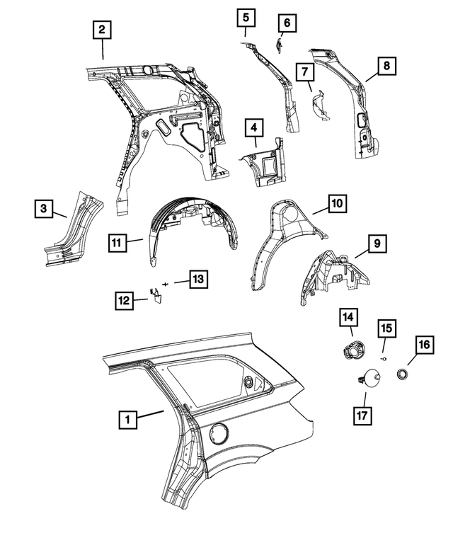 68035430AG - Body Sheet Metal Except Doors: Body Side Aperture Rear Panel Package, Right for Mopar Image