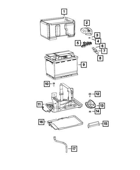 Battery, Battery Tray and Cables for 2021 Jeep Renegade #0