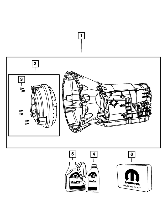 R8156209AH - NAG1; W5A580; 5-Speed; Automatic Transmission: With Torque Converter Transmission Kit, Remanufactured for Mopar Image