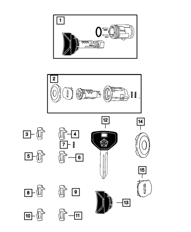 5175843AB - Wiper/Lock Cylinder and Keys: Blank With Transmitter Key for Mopar Image