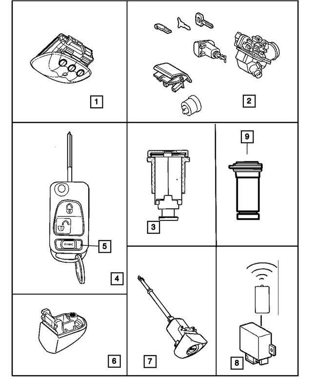 5170599AA - Wiper/Lock Cylinder and Keys: Keyfob Button for Mopar Image