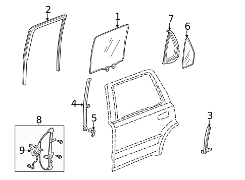 Glass - Rear Door for 2004 Honda CR-V #0