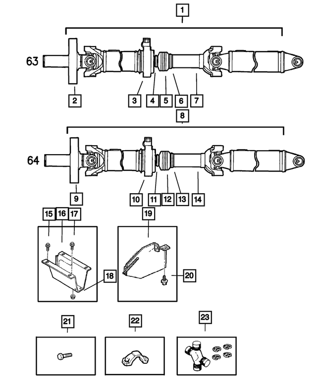 68127993AA - Propeller Shafts and U-Joints: U-joint Kit for Mopar Image