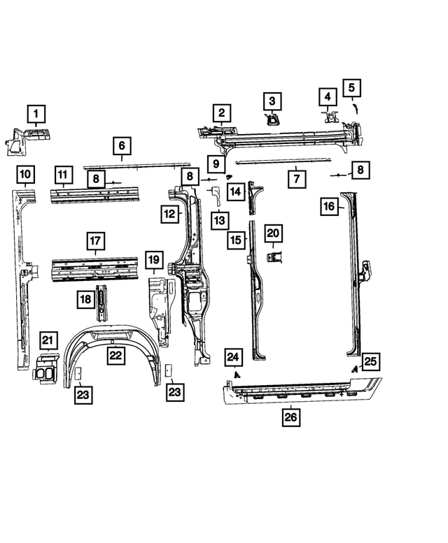 « 68134328AA – Body Sheet Metal Except Doors : Ouverture Côté Caisse, Arrière Renfort, Côtés Droit Et Gauche pour Mopar Image »