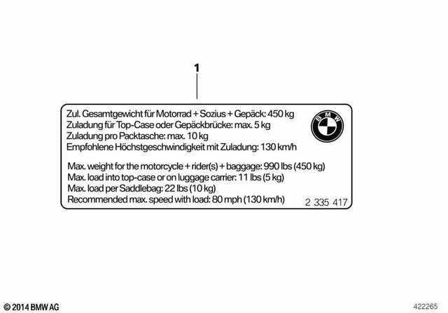 71247925454 - Parts and Accessories for Engine / Chassis: Instruction Notice, Payload -  for BMW-Motorrad Image