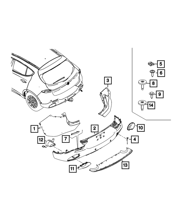 7QG02TZZAA - Frame, Bumper and Fascia: Rear Upper Fascia for Mopar Image image