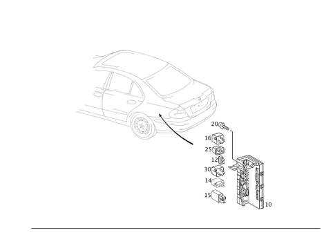 Control Modules and Relays in Load Compartment for 2005 Mercedes-Benz C55 AMG #0