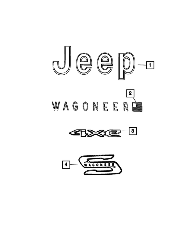 68689052AA - Exterior Ornamentation: Jeep Nameplate for Jeep: Cherokee, Wagoneer S Image