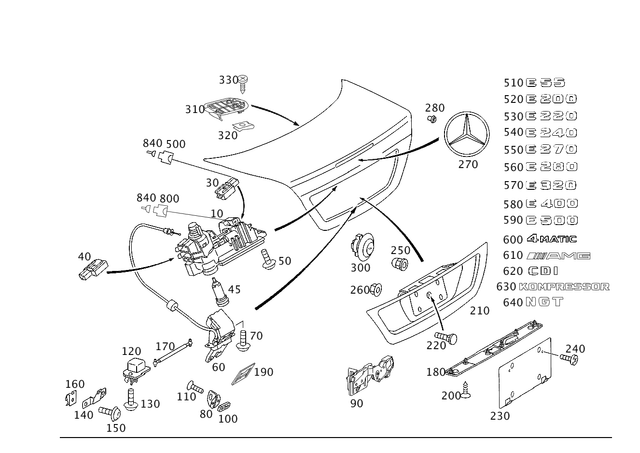 2037500993 - Trunk Lid: Handle Recess for Mercedes-Benz: CLK320, CLK350, CLK500, CLK55 AMG, CLK550, CLK63 AMG, CLS500, CLS55 AMG, CLS550, CLS63 AMG, E320, E500 Image image