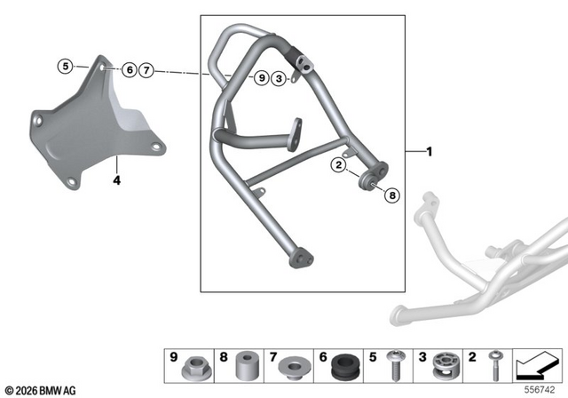 11845A9D3E5 - : Left Engine Protection Bar - Silver for BMW-Motorrad Image