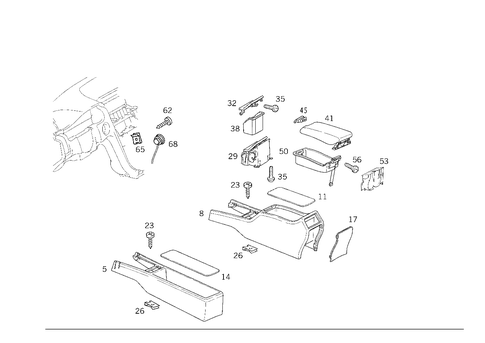 Housing with Tray, Armrest, and Ashtray for 1995 Mercedes-Benz E420 #0