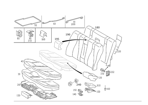 Rear Seat Cushion, Rear Backrest for 2003 Mercedes-Benz S55 AMG #0
