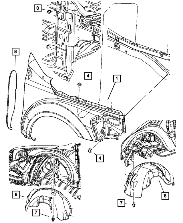 68003316AB - Body Sheet Metal Except Doors: Fender Panel, Right for Mopar Image image