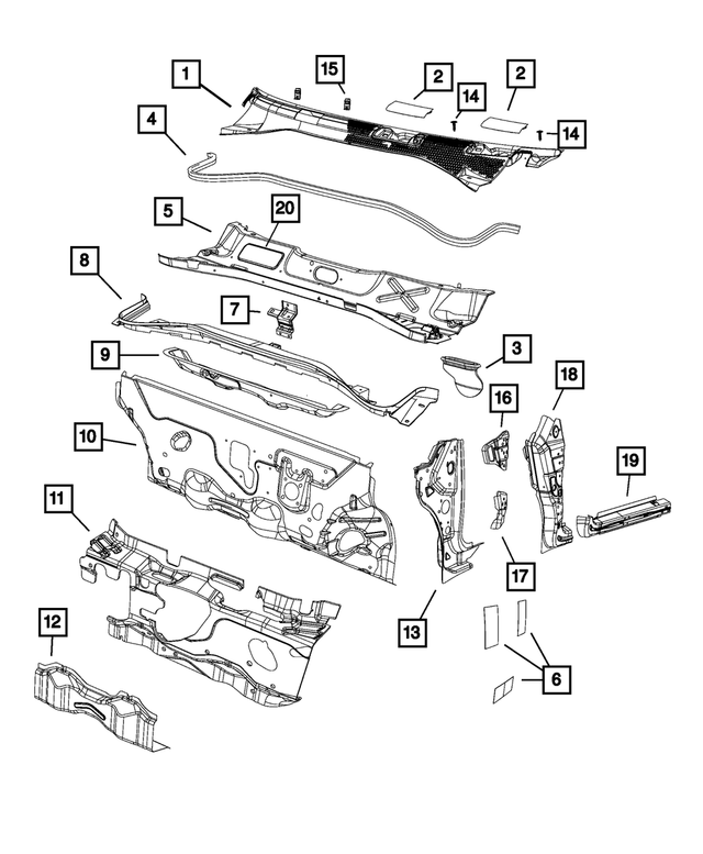 68073586AA - : Cowl Panel Grille for Mopar Image