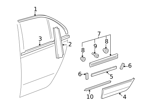 Exterior Trim - Rear Door for 2006 Lexus LS430 #0
