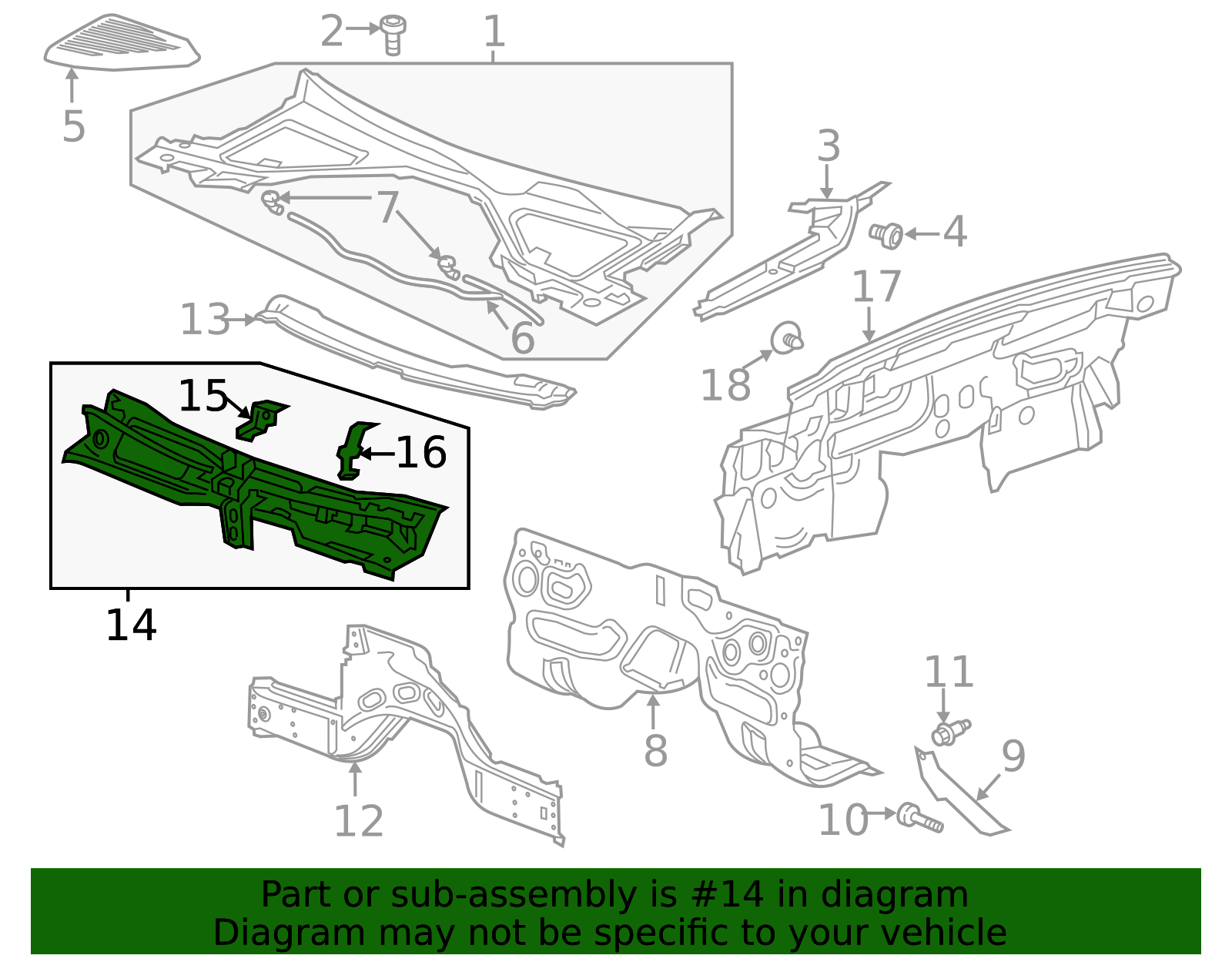 Lower Plenum 2016-2020 Cadillac CT6 Lower Plenum Panel with Reinforcements and Studs ...