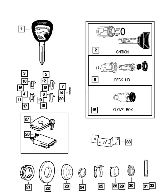 5010880AA - Wiper/Lock Cylinder and Keys: Ignition Number 2 Tumbler for Mopar Image