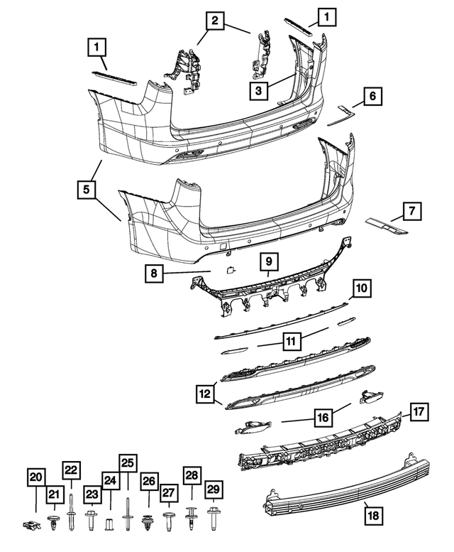 68312628AB - Frame, Bumper and Fascia: Rear Fascia, Export for Mopar Image image