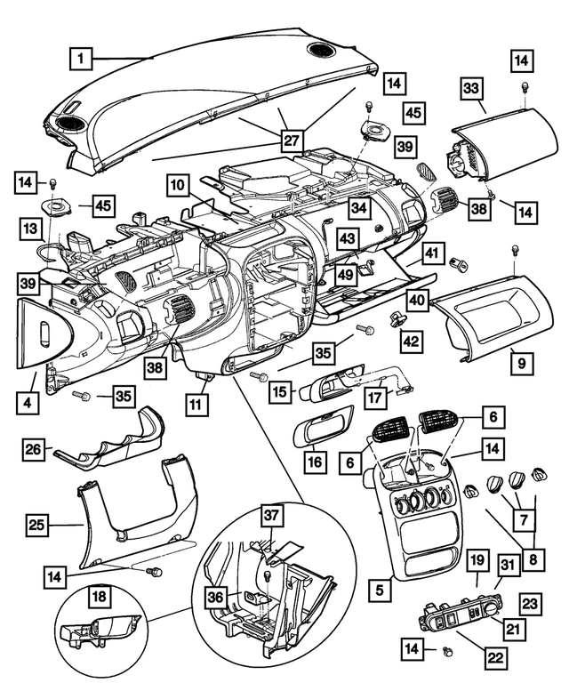 QT58DX9AC - Instrument Panel and Radios and Consoles: Air Outlet, Right, Center for Mopar Image
