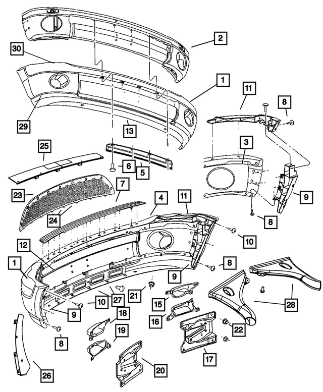 68001349AA - Frames and Bumpers: Front Bumper Fascia for Mopar Image