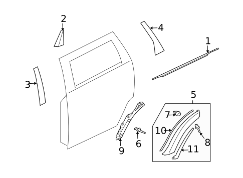 Exterior Trim - Rear Door for 2005 Mitsubishi Outlander #0