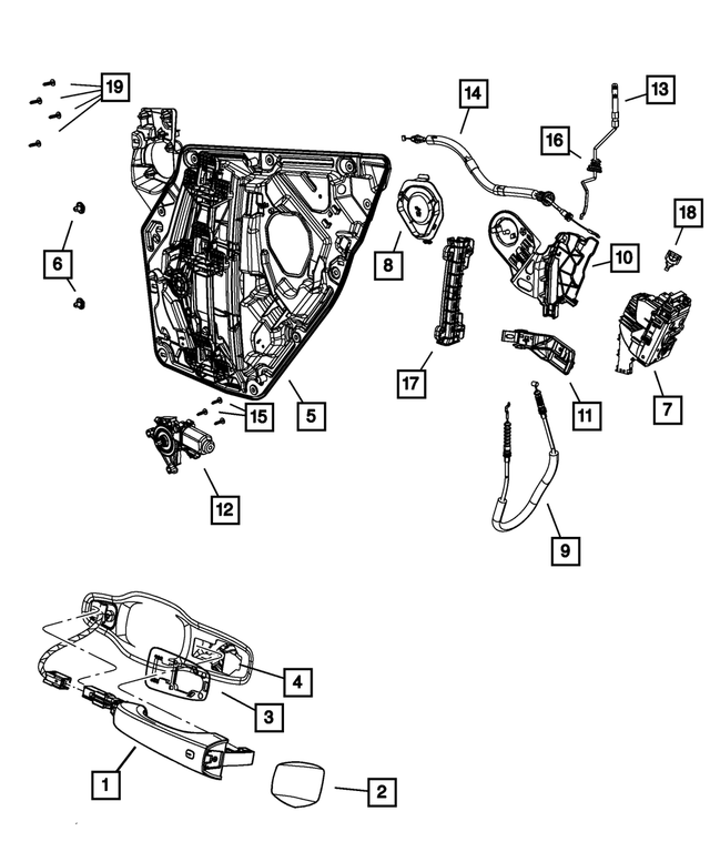 1RH65JWDAD - Doors, Door Mirrors and Related Parts: Rear Door Exterior Handle, Right &amp; Left for Mopar Image
