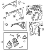 68093434AJ - Body Sheet Metal Except Doors: Front Wheelhouse Panel, Right for Chrysler: 300 | Dodge: Challenger, Charger Image