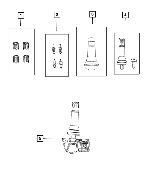 68494962AA - Wheels: Valve Stem Cap Kit for Dodge: Durango | Jeep: Gladiator, Grand Cherokee, Grand Cherokee L, Grand Cherokee WK, Grand Wagoneer, Wagoneer, Wrangler Image
