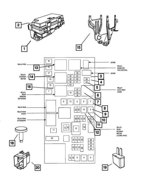 Power Distribution Center, Fuse Block, Junction Block, Relays and Fuses for 2009 Chrysler Town & Country #0