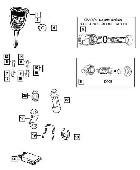Lock Cylinders and Keys for 2006 Dodge Dakota #0